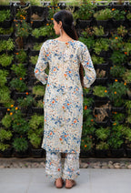 Blue Wafa Printed Mulmul Kurti & Palazzo Set