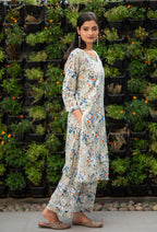 Blue Wafa Printed Mulmul Kurti & Palazzo Set