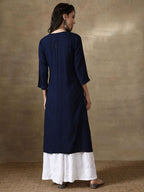Navy Blue Tuba Rayon kurti with Muquesh Work