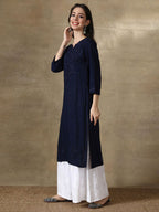 Navy Blue Tuba Rayon kurti with Muquesh Work