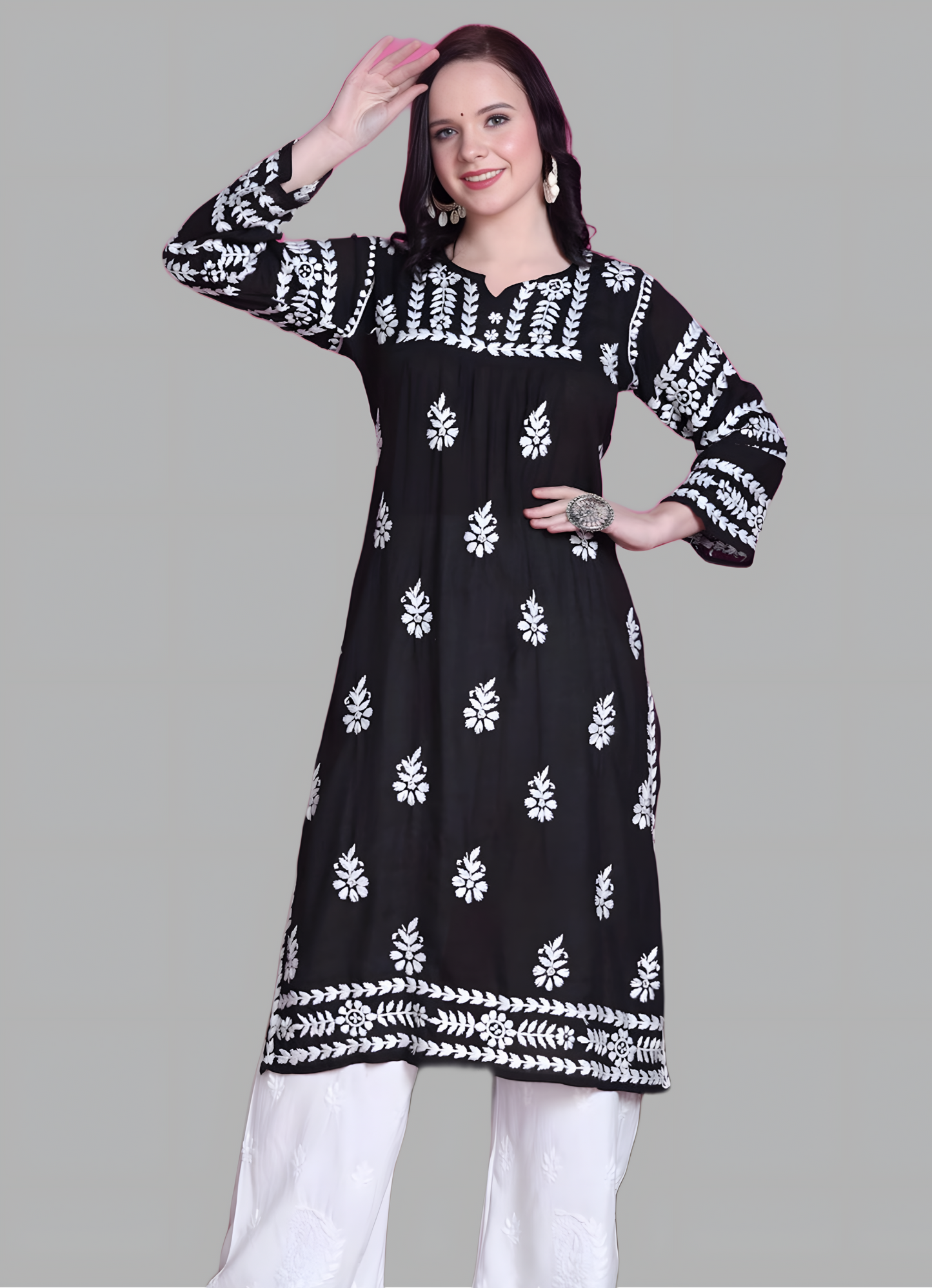 Ghazal Premium Nyra Cut Modal Chikankari Straight Fit Kurta for Women