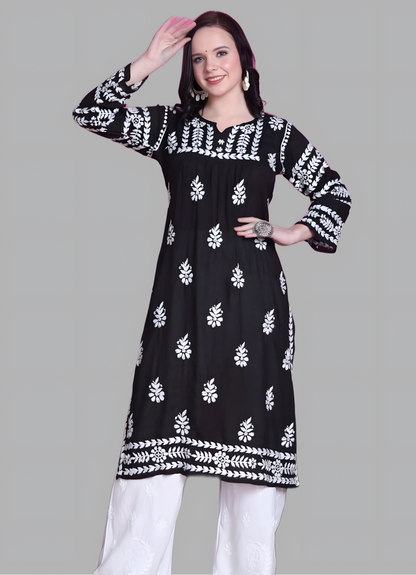 Ghazal Premium Nyra Cut Modal Chikankari Straight Fit Kurta for Women