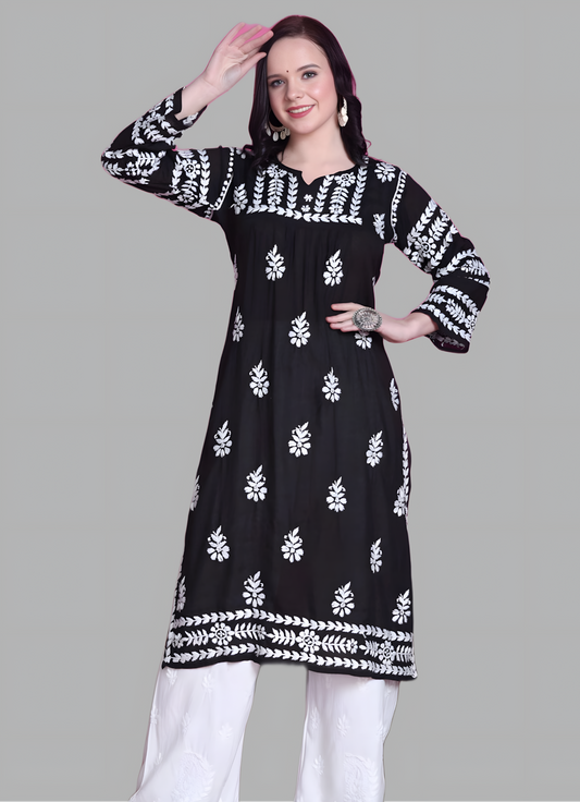 Ghazal Premium Nyra Cut Modal Chikankari Straight Fit Kurta for Women