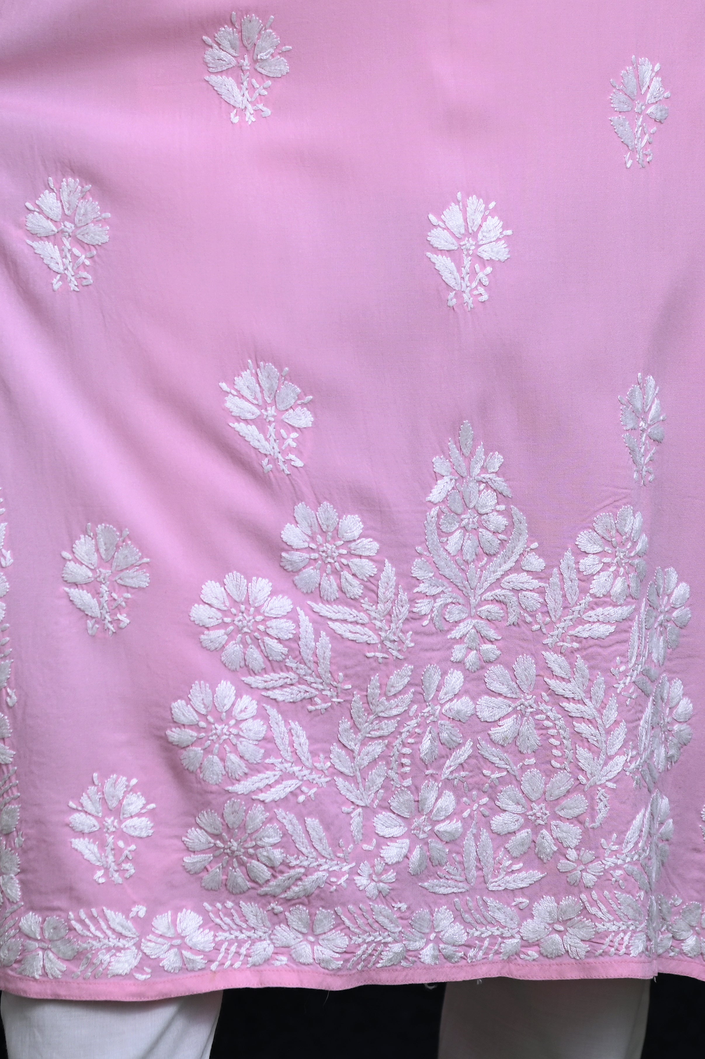 Pink Salma Straight Chikankari Rayon Kurti