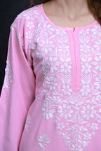 Pink Salma Straight Chikankari Rayon Kurti