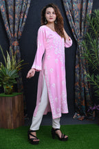 Pink Salma Straight Chikankari Rayon Kurti