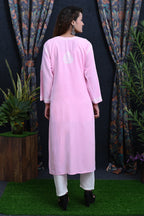 Pink Salma Straight Chikankari Rayon Kurti