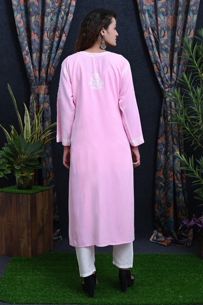 Women's Exclusive Straight Soft Rayon Lucknowi Chikankari Kurti.