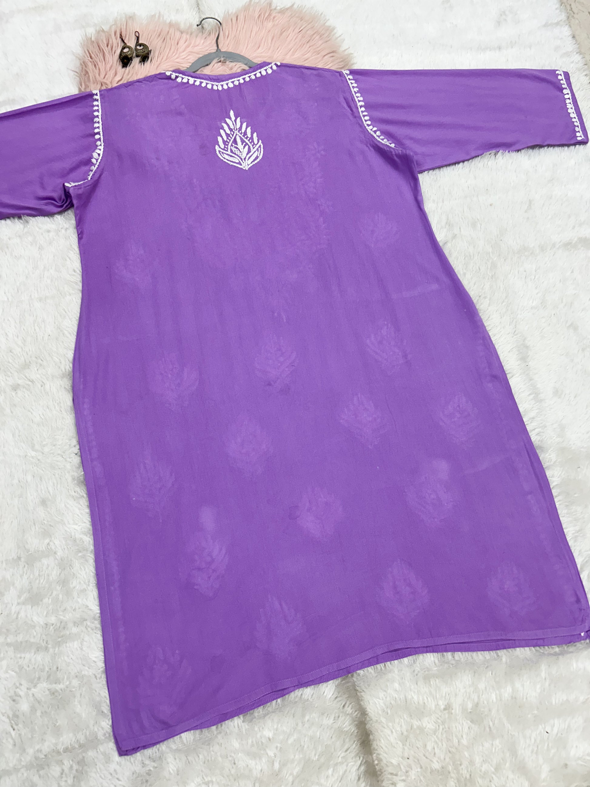 purple rayon plus size chikankari kurti 1