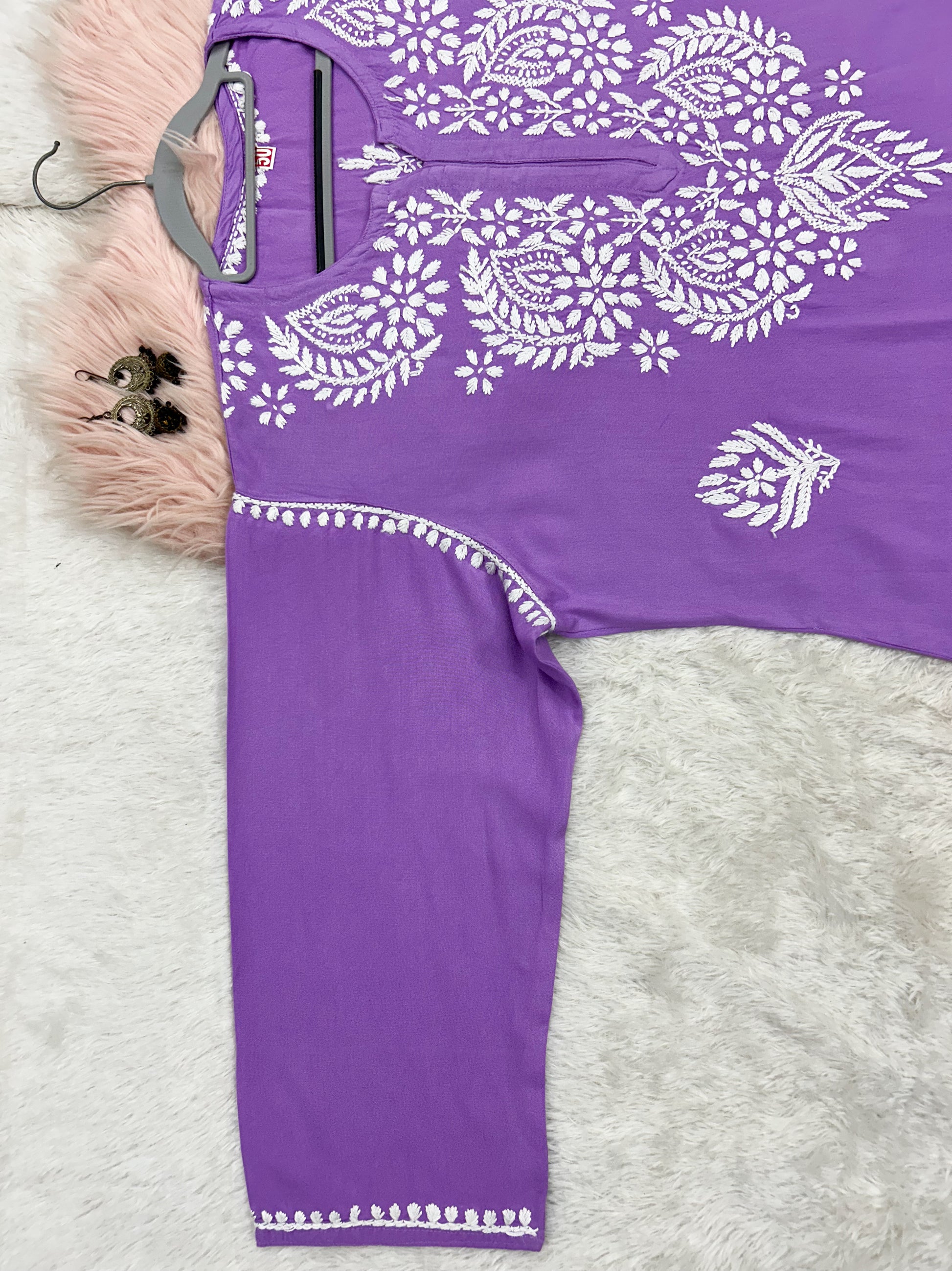 purple rayon plus size chikankari kurti 3
