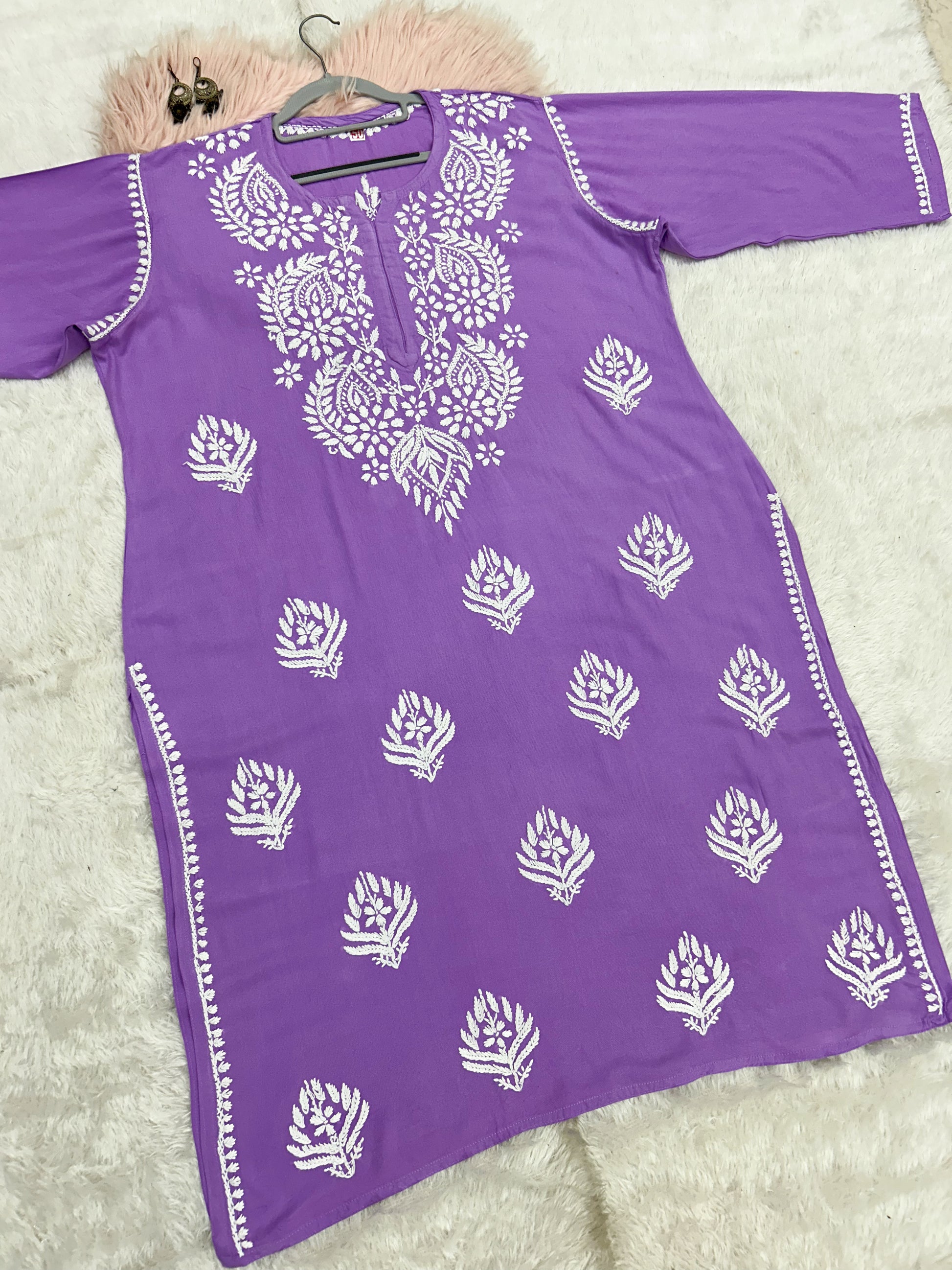 purple rayon plus size chikankari kurti 4