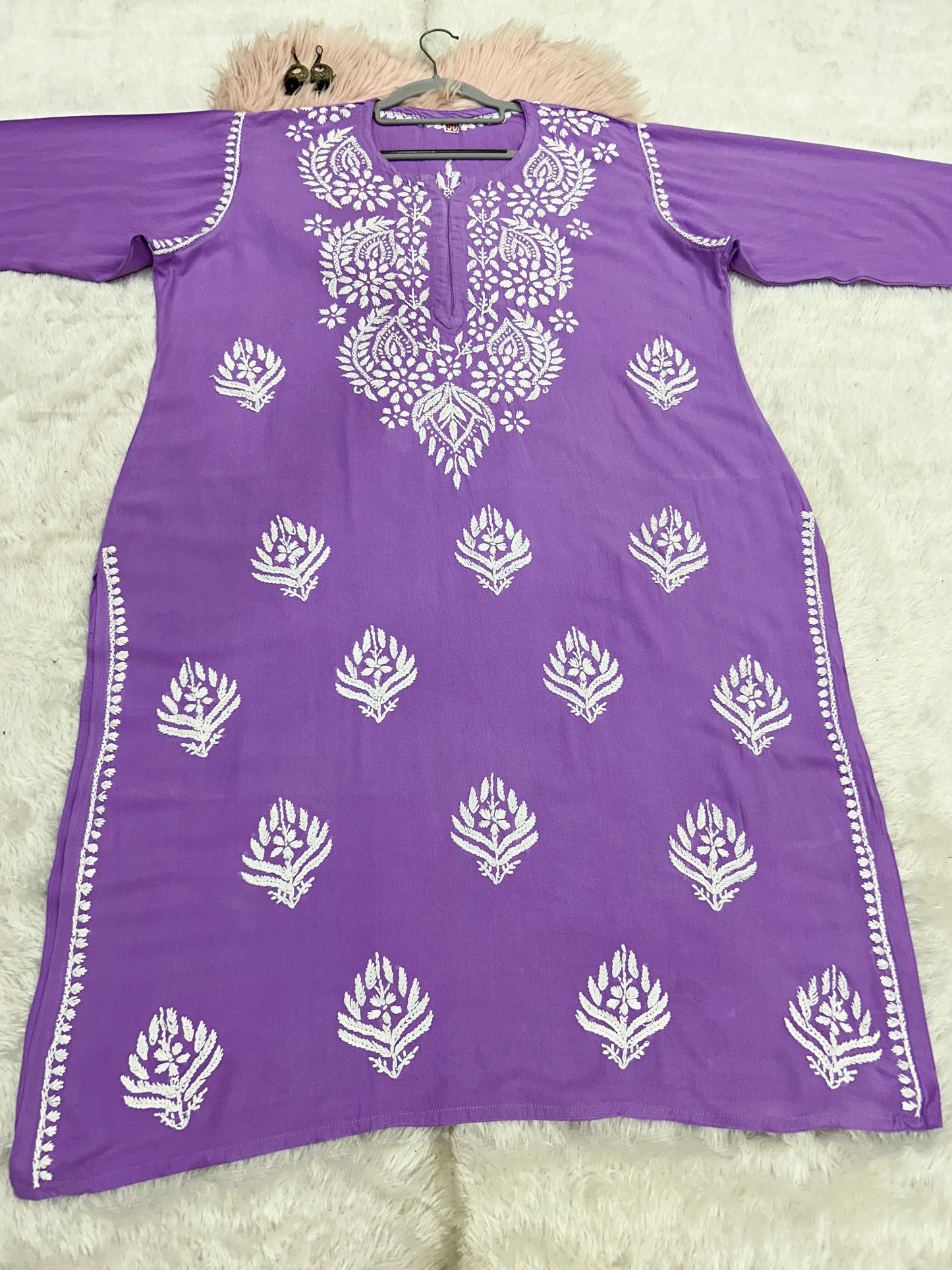 purple rayon plus size chikankari kurti 5