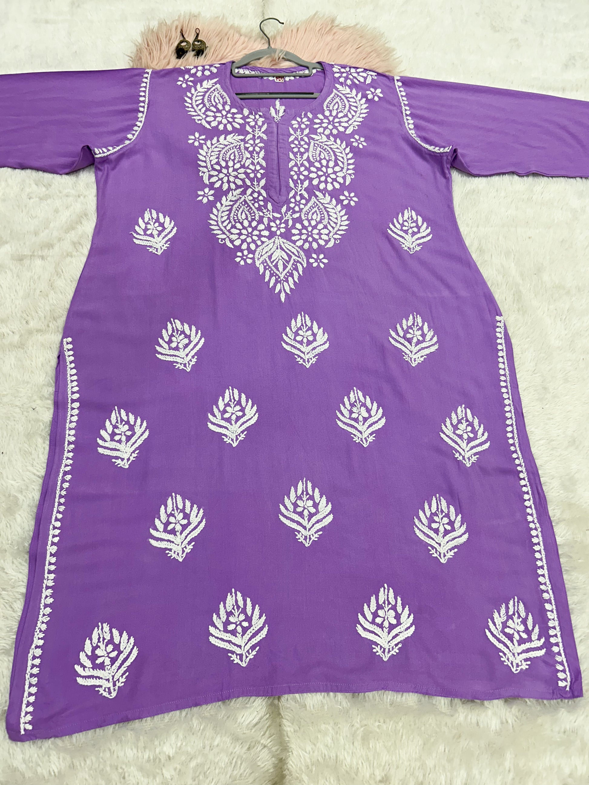 purple rayon plus size chikankari kurti 5