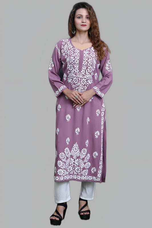 Salma Women's Exclusive Straight Soft Rayon Lucknowi Chikankari Kurti.