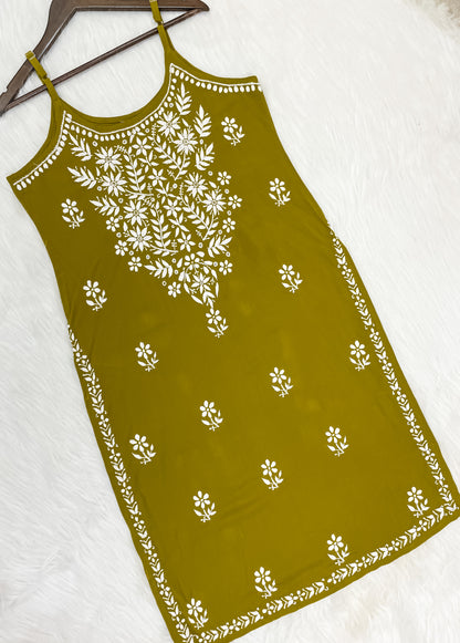 Mansha Chikankari Strappy Rayon Kurti & Palazzo Co-Ord Set (Adjustable Strap)