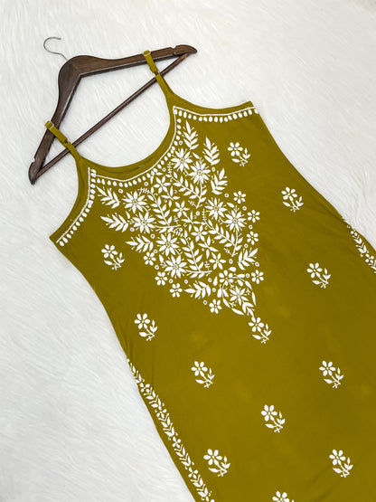 Mansha Chikankari Strappy Rayon Kurti & Palazzo Co-Ord Set (Adjustable Strap)