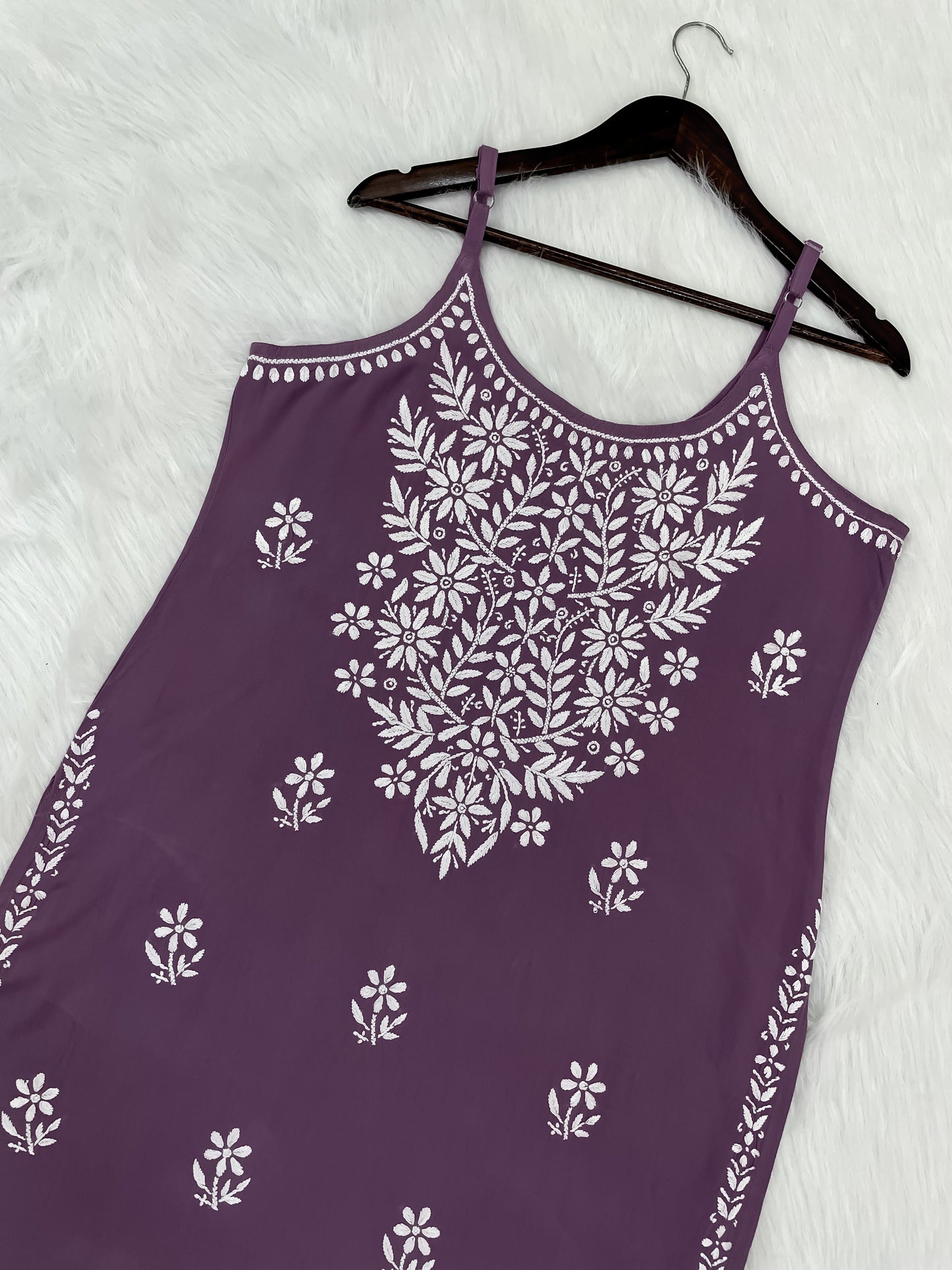 Mansha Chikankari Strappy Rayon Kurti & Palazzo Co-Ord Set (Adjustable Strap)