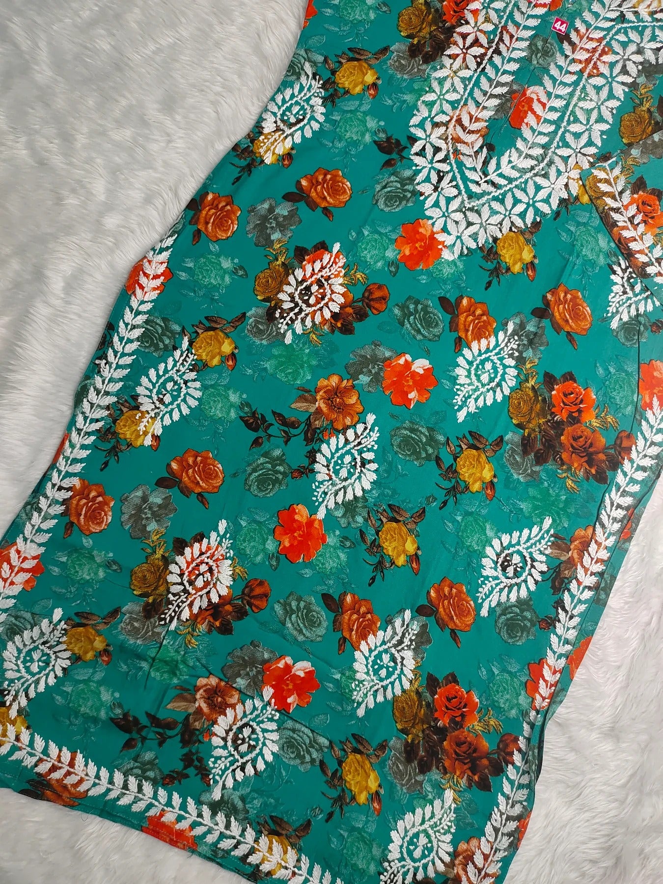 Nigaar Straight Fit Floral Print Rayon Kurti with Lucknowi Hand Embroidery for All Occasions