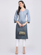 Gray Nargis Rayon Ombre/Shaded Dyed Long Chikankari Kurti malabis.in