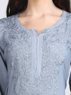 Gray Nargis Rayon Ombre/Shaded Dyed Long Chikankari Kurti malabis.in
