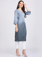 Gray Nargis Rayon Ombre/Shaded Dyed Long Chikankari Kurti malabis.in