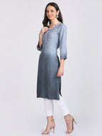 Gray Nargis Rayon Ombre/Shaded Dyed Long Chikankari Kurti malabis.in