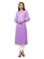 Lavender Nargis Rayon Ombre/Shaded Dyed Long Chikankari Kurti malabis.in