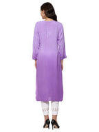 Lavender Nargis Rayon Ombre/Shaded Dyed Long Chikankari Kurti malabis.in
