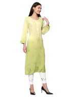 Lemon Nargis Rayon Ombre/Shaded Dyed Long Chikankari Kurti malabis.in