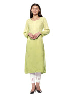 Lemon Nargis Rayon Ombre/Shaded Dyed Long Chikankari Kurti malabis.in