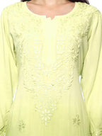 Lemon Nargis Rayon Ombre/Shaded Dyed Long Chikankari Kurti malabis.in