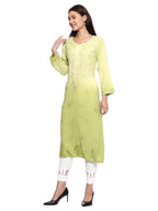 Lemon Nargis Rayon Ombre/Shaded Dyed Long Chikankari Kurti malabis.in