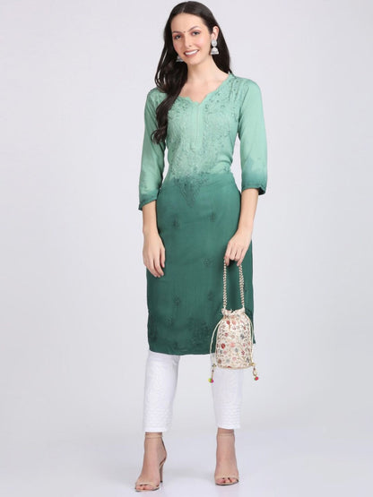 Nargis Premium Rayon Ombre/Shaded Dyed Long Chikankari Kurti – Perfect for Every Occasion