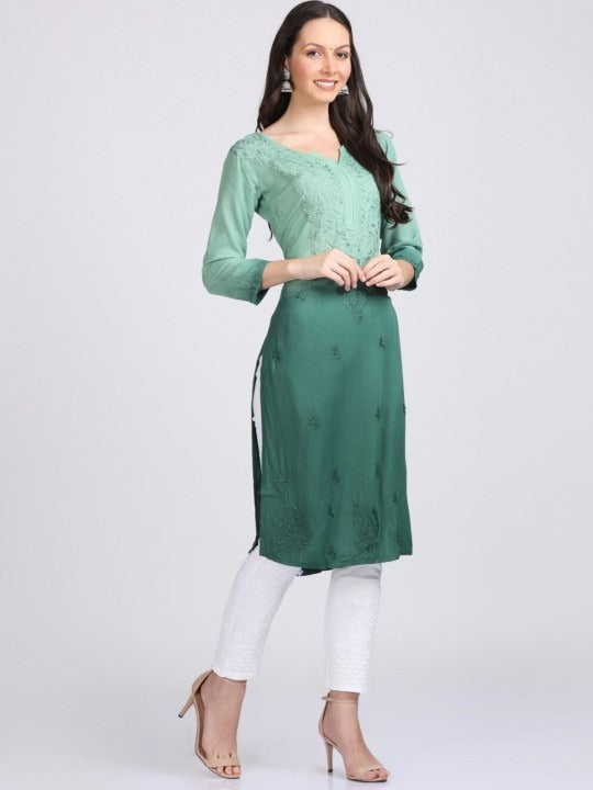 Mashi Nargis Rayon Ombre/Shaded Dyed Long Chikankari Kurti malabis.in