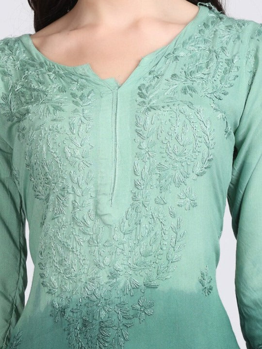 Mashi Nargis Rayon Ombre/Shaded Dyed Long Chikankari Kurti malabis.in