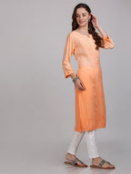Orange Nargis Rayon Ombre/Shaded Dyed Long Chikankari Kurti malabis.in