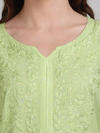 Parrot Green Nargis Rayon Ombre/Shaded Dyed Long Chikankari Kurti malabis.in