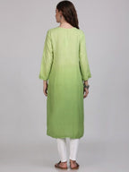 Parrot Green Nargis Rayon Ombre/Shaded Dyed Long Chikankari Kurti malabis.in