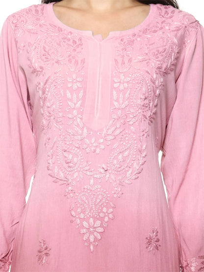 Nargis Premium Rayon Ombre/Shaded Dyed Long Chikankari Kurti – Perfect for Every Occasion