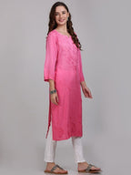 Pink Nargis Rayon Ombre/Shaded Dyed Long Chikankari Kurti malabis.in
