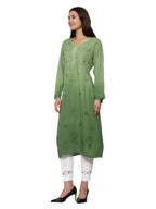 Pista Nargis Rayon Ombre/Shaded Dyed Long Chikankari Kurti malabis.in