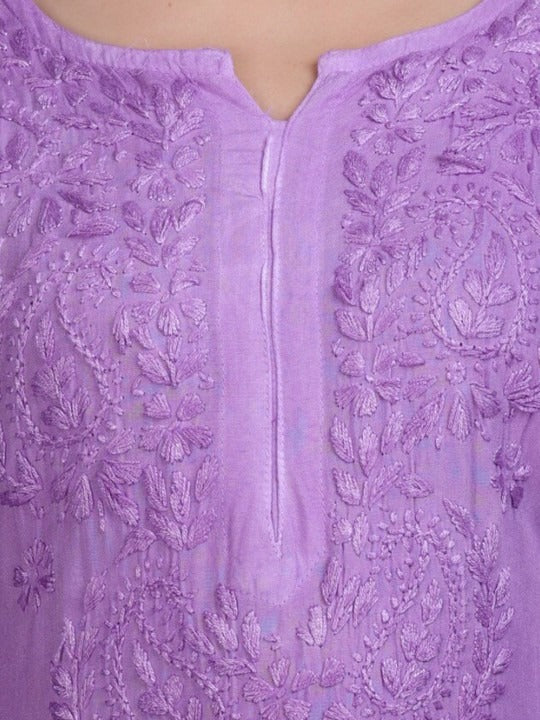 Purple Nargis Rayon Ombre/Shaded Dyed Long Chikankari Kurti malabis.in