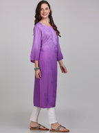 Purple Nargis Rayon Ombre/Shaded Dyed Long Chikankari Kurti malabis.in