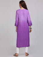Purple Nargis Rayon Ombre/Shaded Dyed Long Chikankari Kurti malabis.in