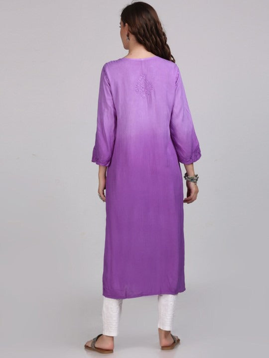 Purple Nargis Rayon Ombre/Shaded Dyed Long Chikankari Kurti malabis.in