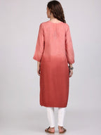 Rust Nargis Rayon Ombre/Shaded Dyed Long Chikankari Kurti malabis.in