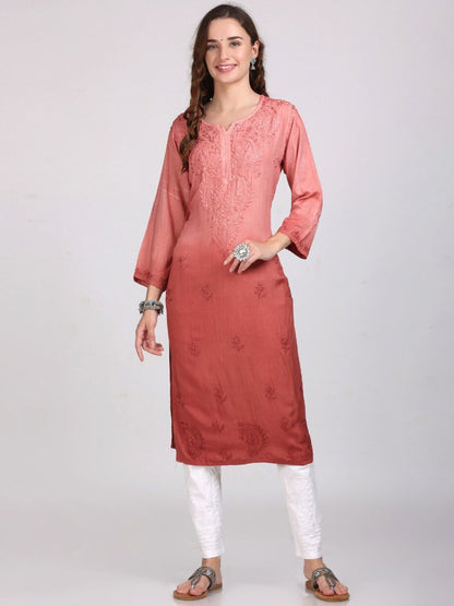 Nargis Premium Rayon Ombre/Shaded Dyed Long Chikankari Kurti – Perfect for Every Occasion