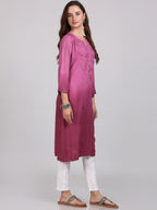 Wine Nargis Rayon Ombre/Shaded Dyed Long Chikankari Kurti malabis.in