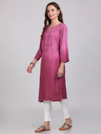 Wine Nargis Rayon Ombre/Shaded Dyed Long Chikankari Kurti malabis.in