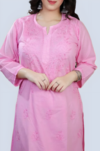 Baby Pink Shireen Dyed Long Cotton Kurti